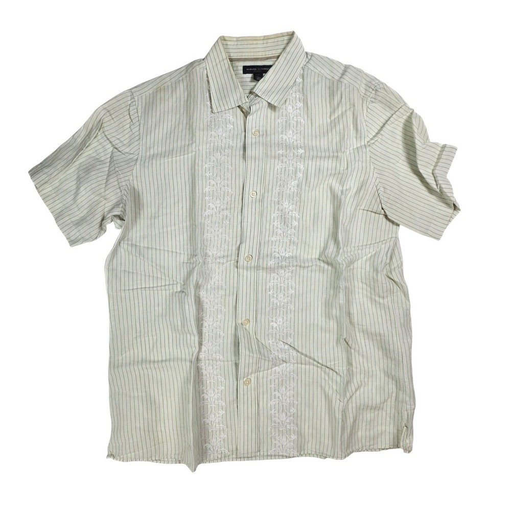 Banana Republic Classic Green Striped Floral Trim Button Up Shirt Men's Size L - Picture 1 of 5